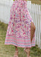 Boho Skirts in Smocked Waist, Bird Garden in Pink Purple For Women